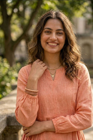 Peach Solid Linen Top & Bottom Set (ACA7711)