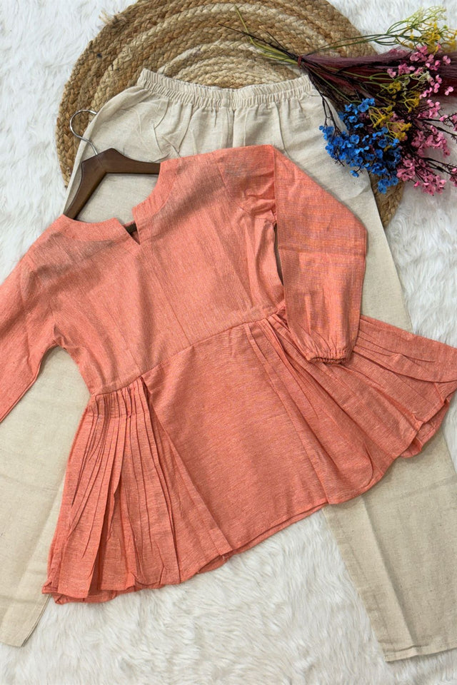 Peach Solid Linen Top & Bottom Set (ACA7711)