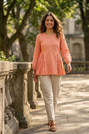 Peach Solid Linen Top & Bottom Set (ACA7711)