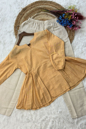 Yellow Solid Linen Top & Bottom Set (ACA7712)