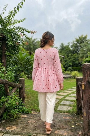 Pink Embroidered Cotton Top & Bottom Set (ACA7713)