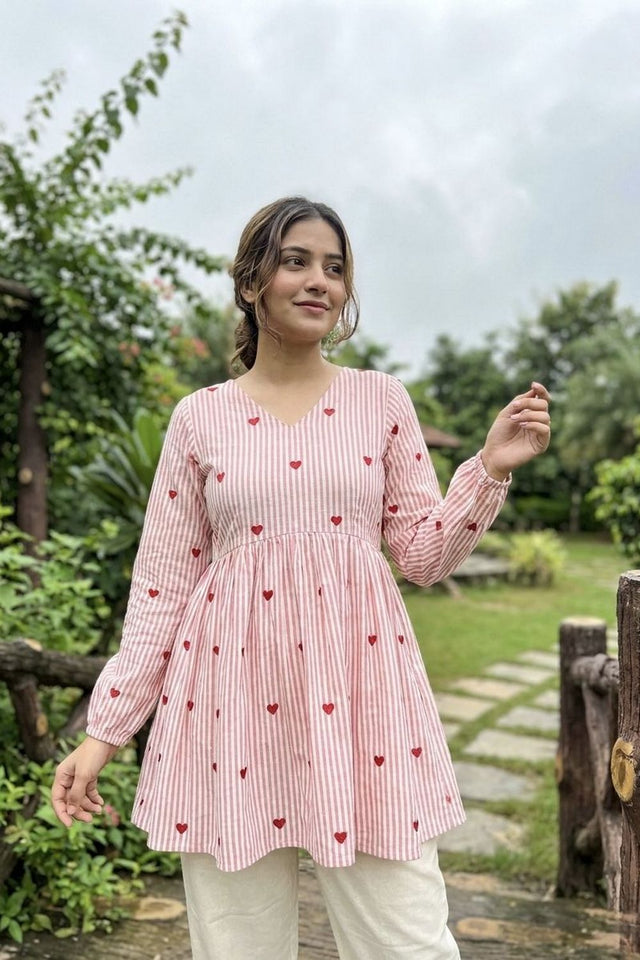 Pink Embroidered Cotton Top & Bottom Set (ACA7713)