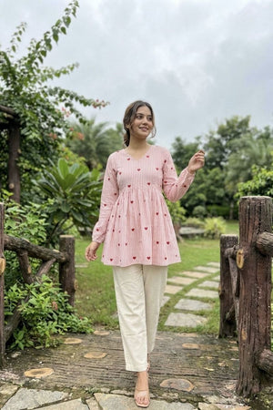 Pink Embroidered Cotton Top & Bottom Set (ACA7713)