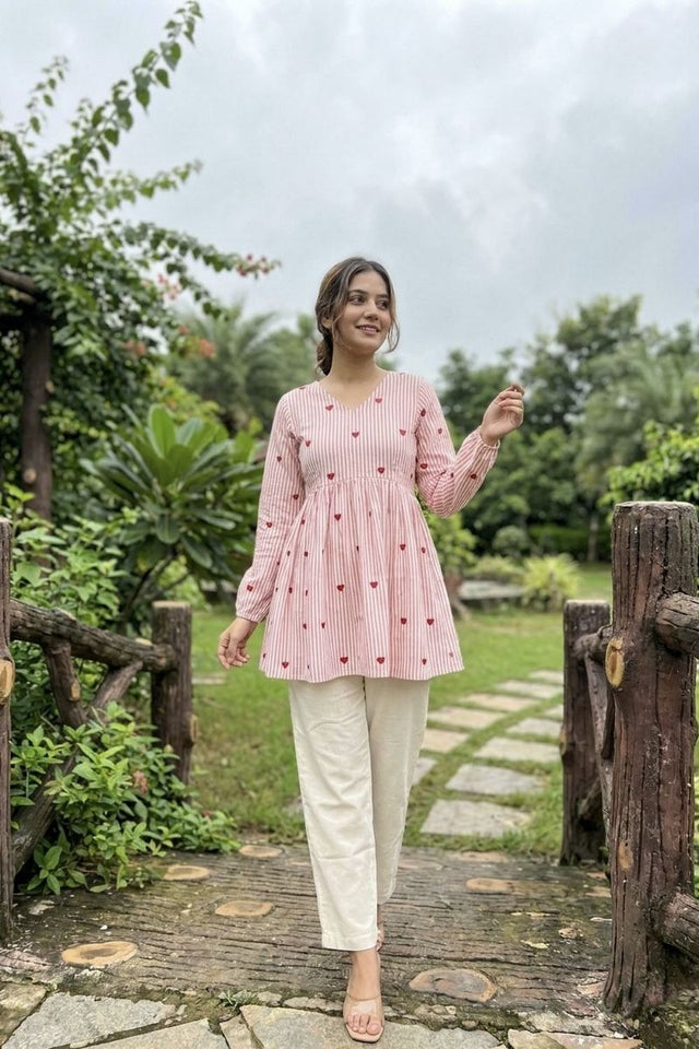 Pink Embroidered Cotton Top & Bottom Set (ACA7713)