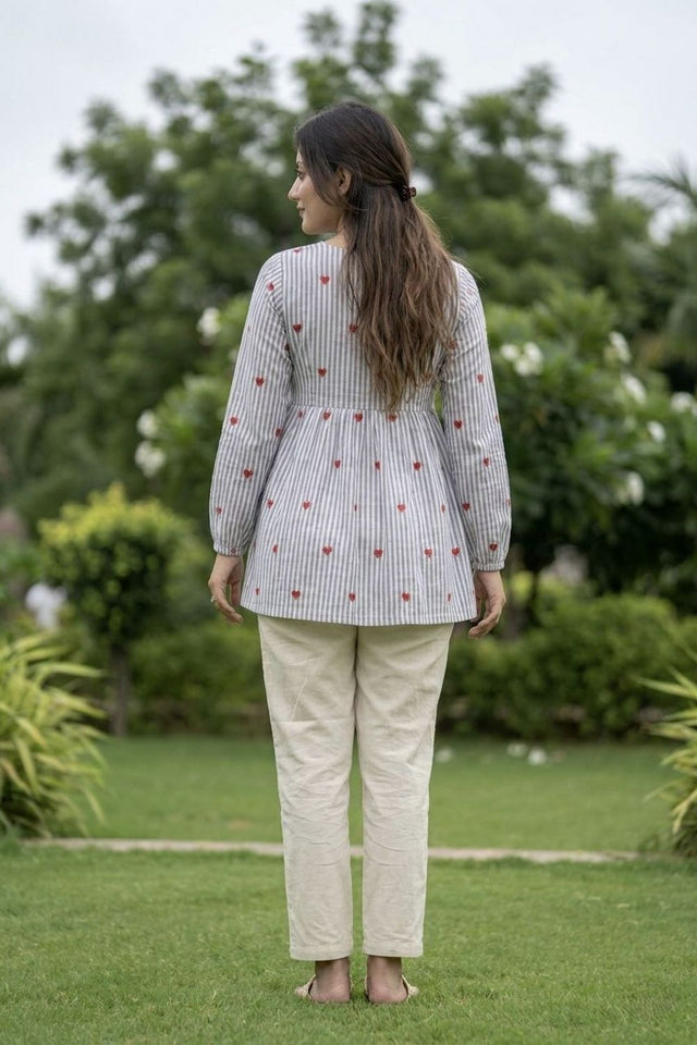 Blue Embroidered Cotton Top & Bottom Set (ACA7714)