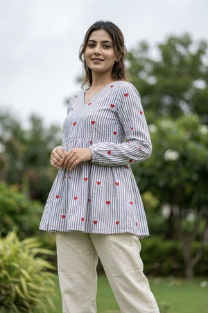 Blue Embroidered Cotton Top & Bottom Set (ACA7714)