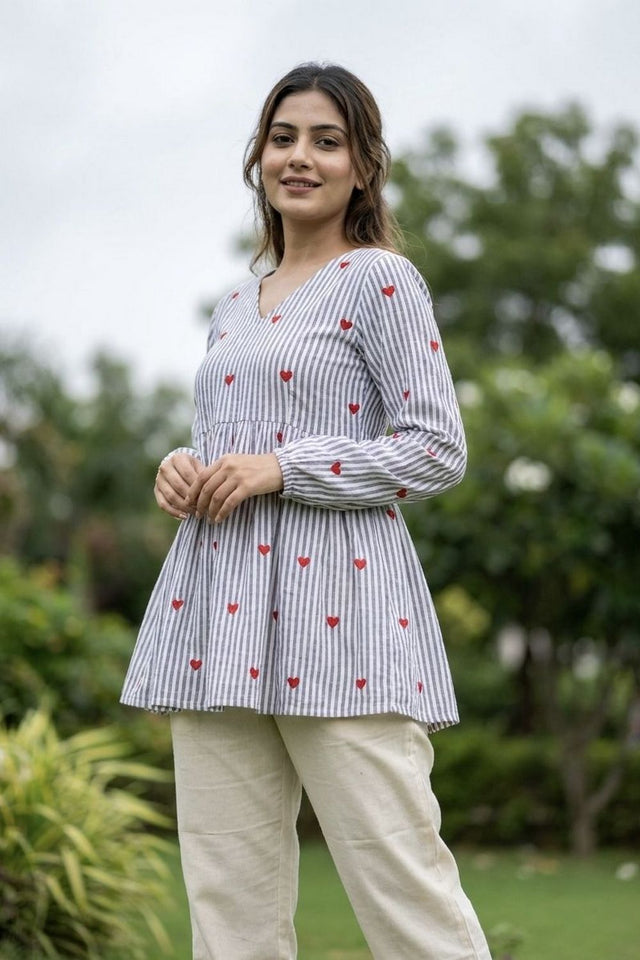 Blue Embroidered Cotton Top & Bottom Set (ACA7714)