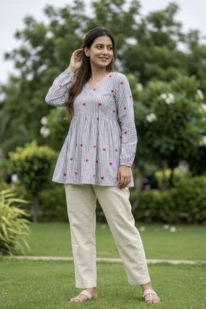 Blue Embroidered Cotton Top & Bottom Set (ACA7714)