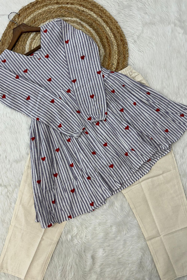 Blue Embroidered Cotton Top & Bottom Set (ACA7714)