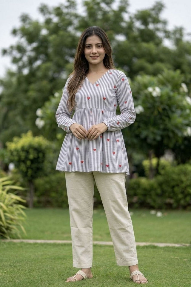Blue Embroidered Cotton Top & Bottom Set (ACA7714)