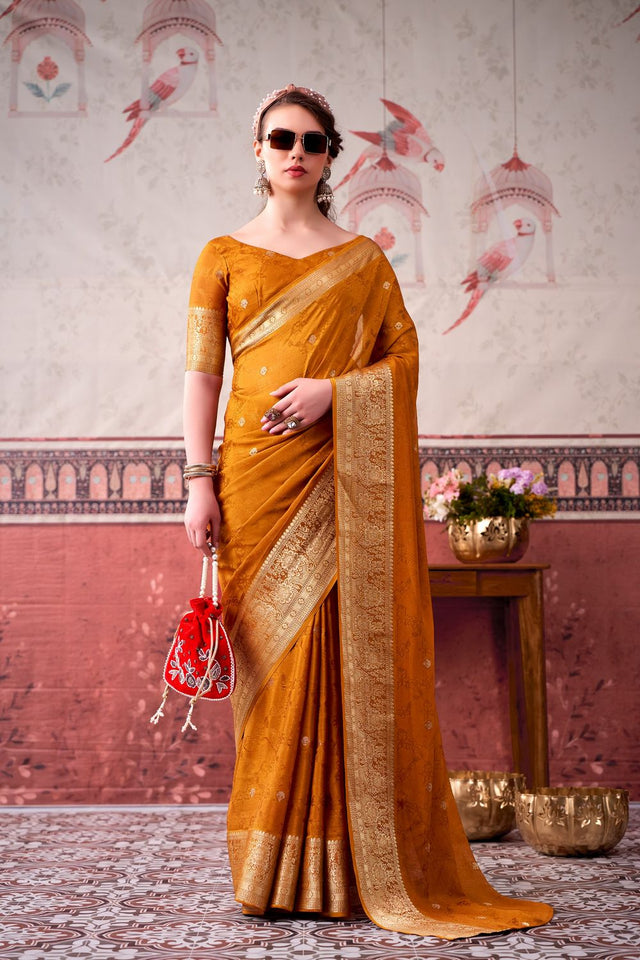 Blue Woven Chinon Saree (ACA7717)