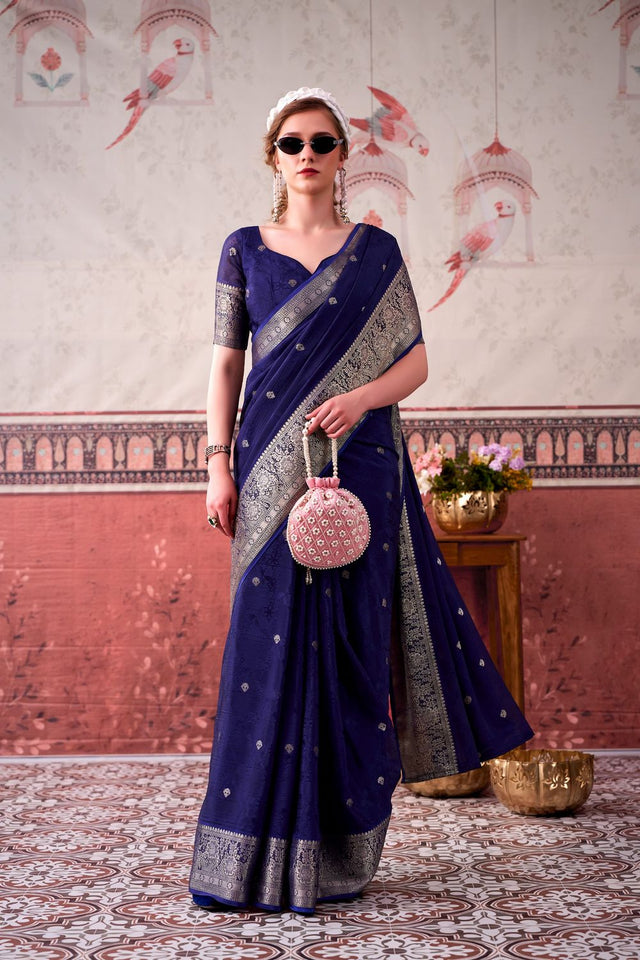 Pink Woven Chinon Saree (ACA7718)