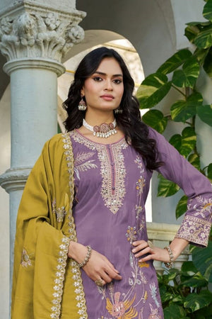 Lavender Sequin with Embroidered Shimmer Palazzo Suit (ACA7742)