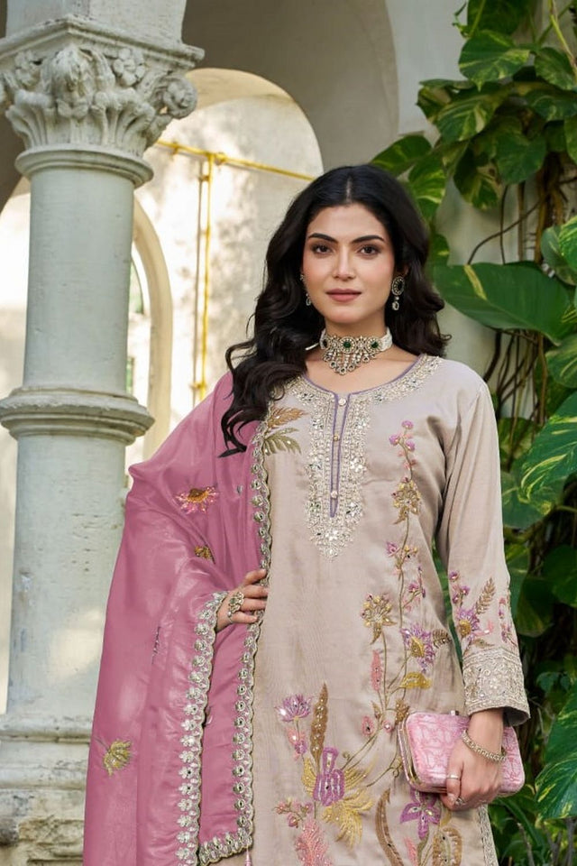 Mauve Sequin with Embroidered Shimmer Palazzo Suit (ACA7743)