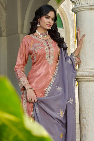 Orange Sequin with Embroidered Shimmer Palazzo Suit (ACA7744)
