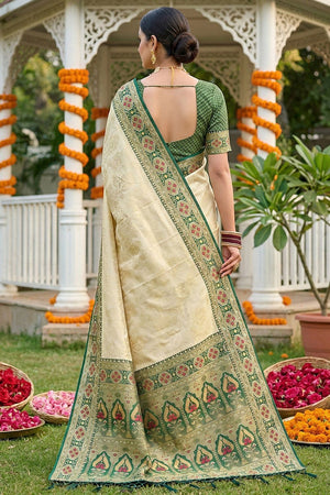 Cream Woven Soft Silk Saree (ACA7753)