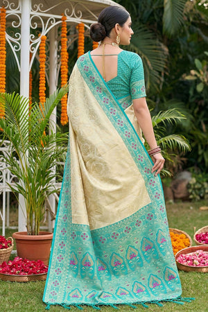 Cream Woven Soft Silk Saree (ACA7755)