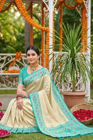 Cream Woven Soft Silk Saree (ACA7755)