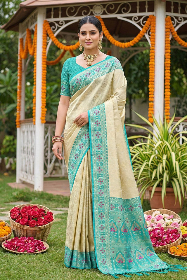 Cream Woven Soft Silk Saree (ACA7755)