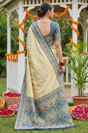 Cream Woven Soft Silk Saree (ACA7756)