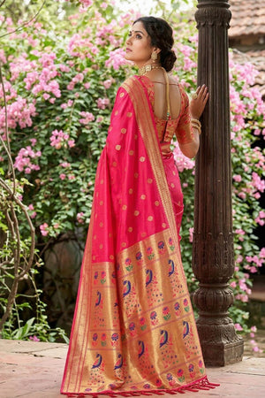 Pink Woven Soft Silk Saree (ACA7758)