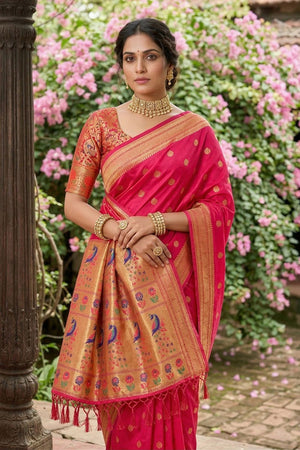 Pink Woven Soft Silk Saree (ACA7758)