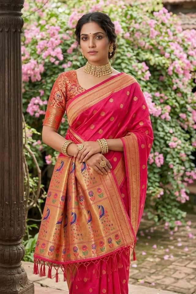 Pink Woven Soft Silk Saree (ACA7758)