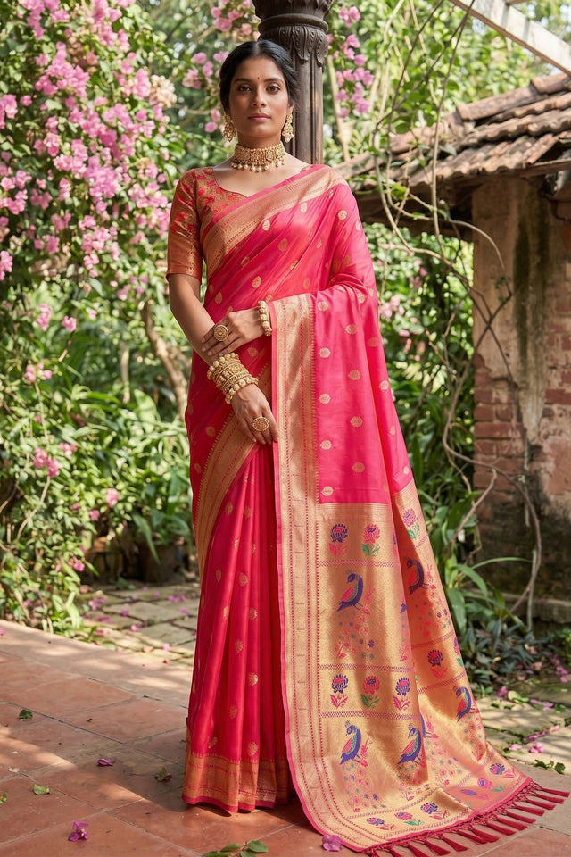 Pink Woven Soft Silk Saree (ACA7758)