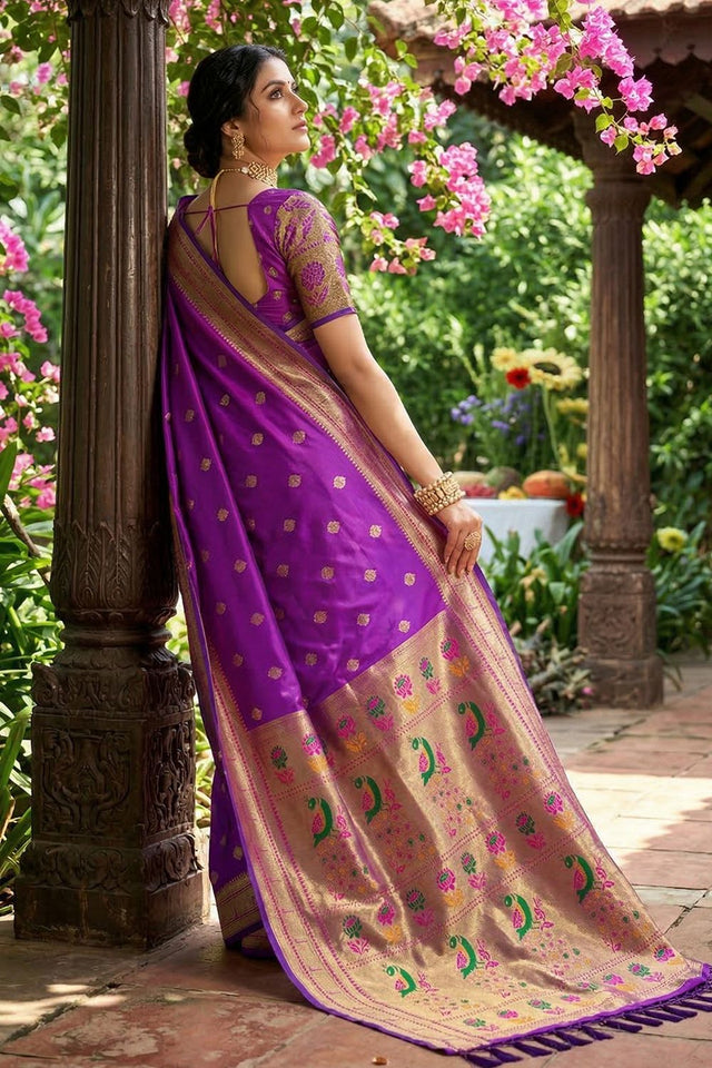 Violet Woven Soft Silk Saree (ACA7759)