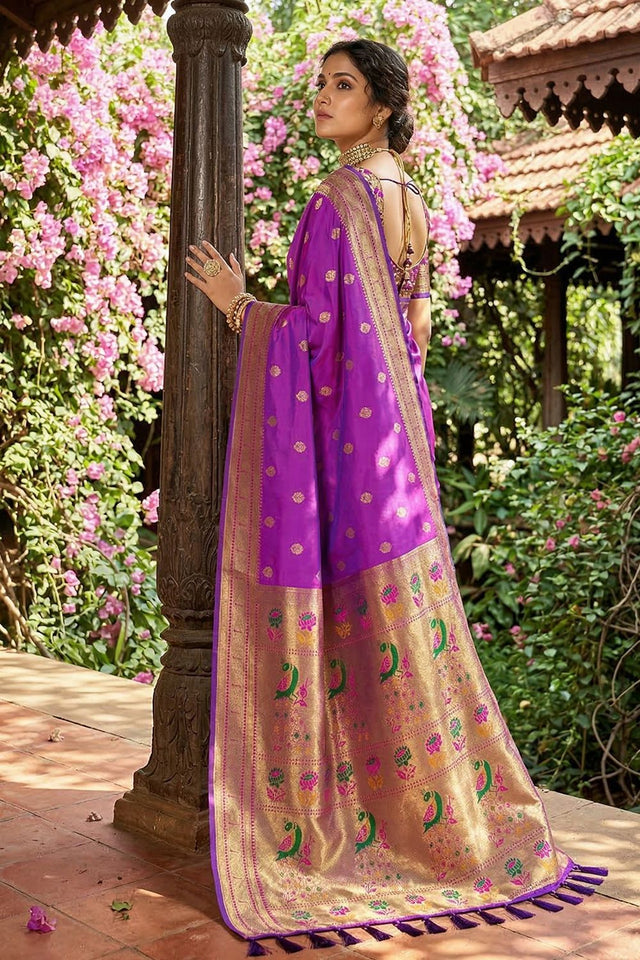 Violet Woven Soft Silk Saree (ACA7759)