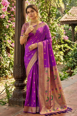Violet Woven Soft Silk Saree (ACA7759)