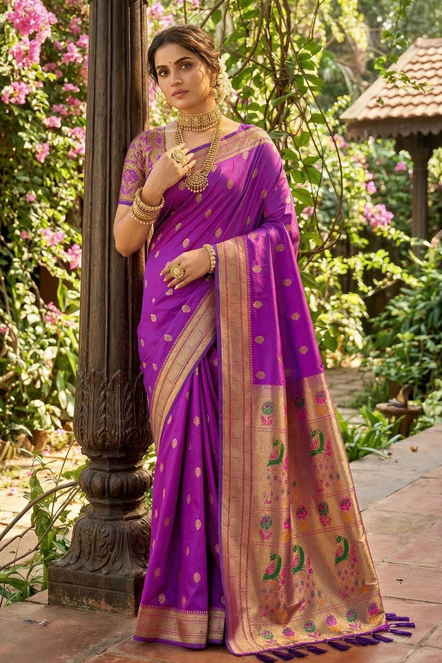 Violet Woven Soft Silk Saree (ACA7759)