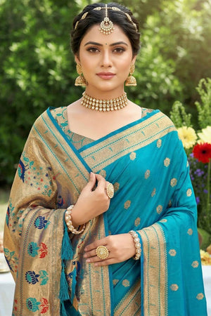 Blue Woven Soft Silk Saree (ACA7761)