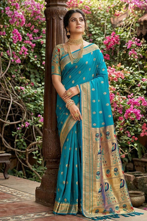 Blue Woven Soft Silk Saree (ACA7761)