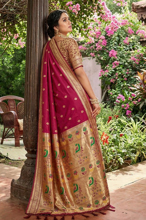 Maroon Woven Soft Silk Saree (ACA7764)