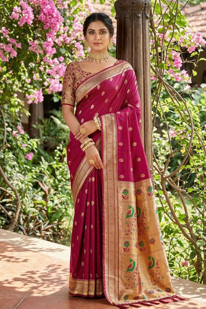 Maroon Woven Soft Silk Saree (ACA7764)