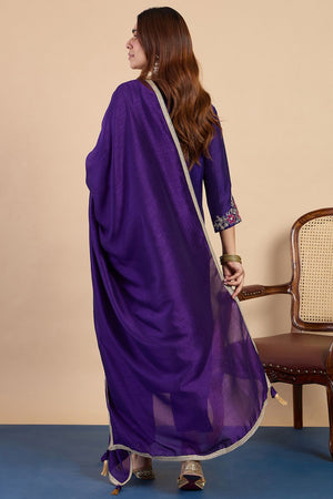 Purple Embroidered Silk Blend Straight Cut Suits (ACA7765)
