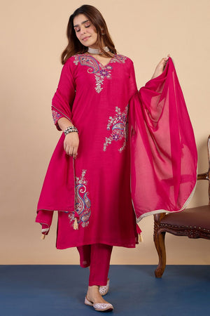 Pink Embroidered Silk Blend Straight Cut Suits (ACA7766)
