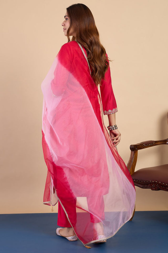 Pink Embroidered Silk Blend Straight Cut Suits (ACA7770)