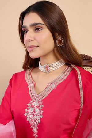 Pink Embroidered Silk Blend Straight Cut Suits (ACA7770)