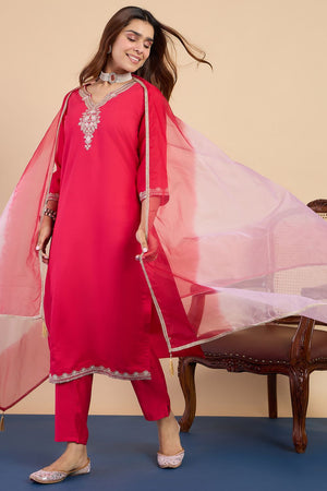 Pink Embroidered Silk Blend Straight Cut Suits (ACA7770)