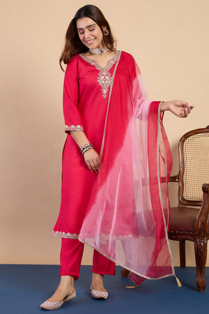 Pink Embroidered Silk Blend Straight Cut Suits (ACA7770)