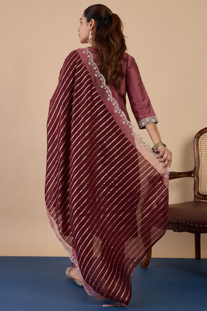 Brown Floral Embroidered Silk Blend Straight Cut Suits (ACA7771)