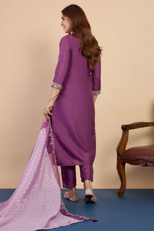 Violet Embroidered Silk Blend Straight Cut Suits (ACA7772)