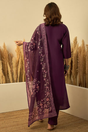 Violet Embroidered Silk Straight Cut Suits (ACA7775)