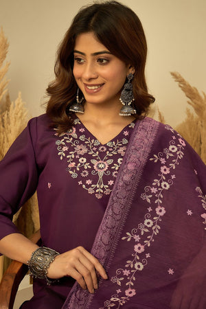 Violet Embroidered Silk Straight Cut Suits (ACA7775)