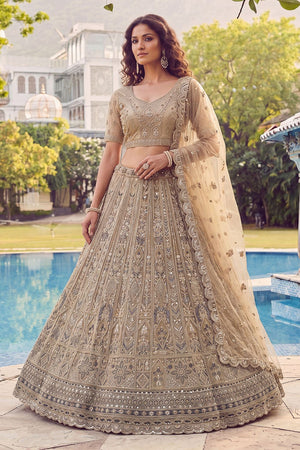 Beige Sequin with Embroidered Net Lehenga (ACA7780)