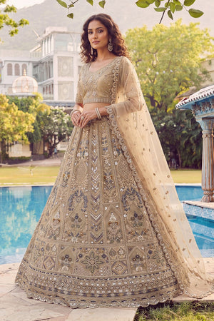 Beige Sequin with Embroidered Net Lehenga (ACA7780)