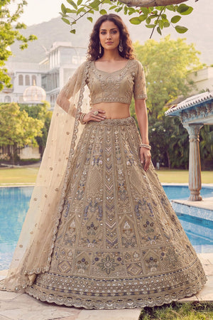 Beige Sequin with Embroidered Net Lehenga (ACA7780)