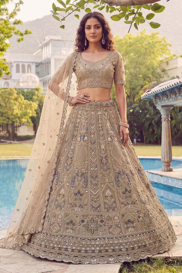 Beige Sequin with Embroidered Net Lehenga (ACA7780)